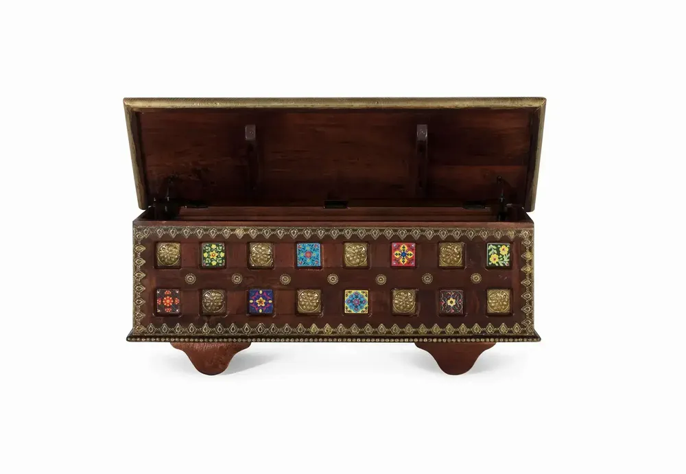 Boîtes de rangement - Coffre en bois manguier cerisier avec bronze et céramique - GINER Y COLOMER