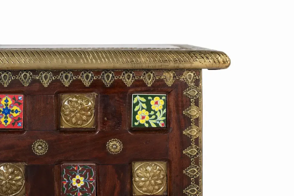 Boîtes de rangement - Coffre en bois manguier cerisier avec bronze et céramique - GINER Y COLOMER