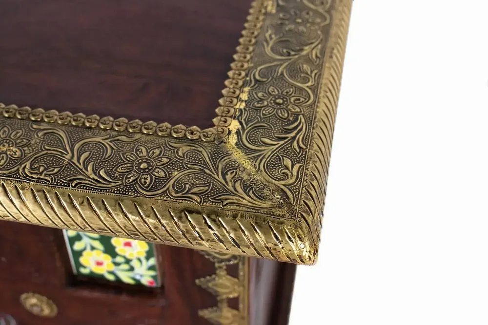 Boîtes de rangement - Coffre en bois manguier cerisier avec bronze et céramique - GINER Y COLOMER