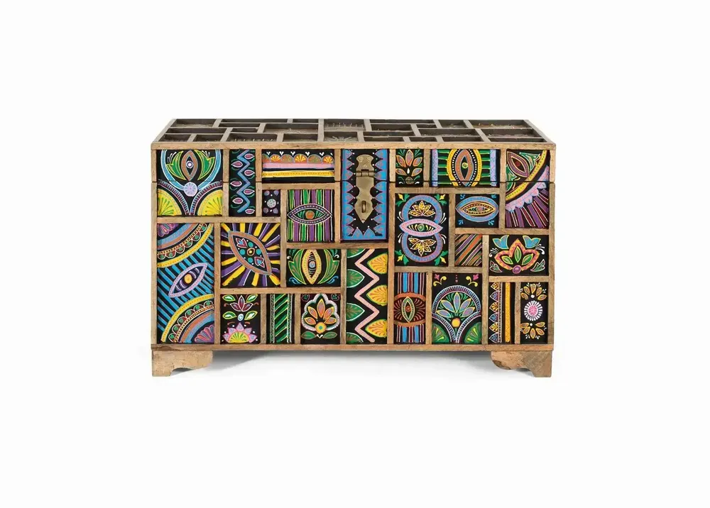 Boîtes de rangement - Coffre en bois de manguier multicolore peint à la main - GINER Y COLOMER