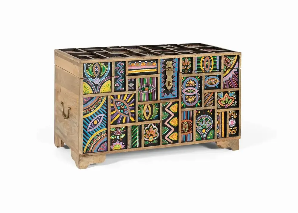 Boîtes de rangement - Coffre en bois de manguier multicolore peint à la main - GINER Y COLOMER