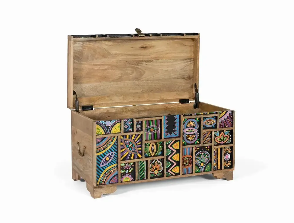 Boîtes de rangement - Coffre en bois de manguier multicolore peint à la main - GINER Y COLOMER
