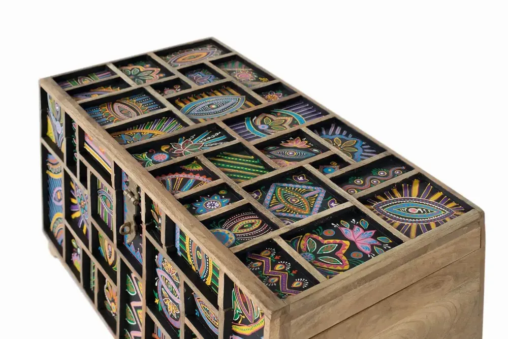 Boîtes de rangement - Coffre en bois de manguier multicolore peint à la main - GINER Y COLOMER