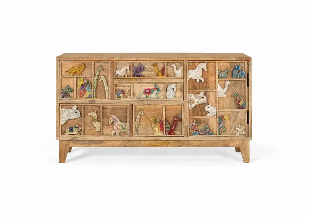 Commodes - Commode à 5 tiroirs sculptée à la main en bois de manguier - GINER Y COLOMER