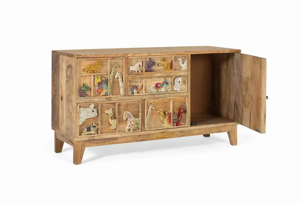 Commodes - Commode à 5 tiroirs sculptée à la main en bois de manguier - GINER Y COLOMER
