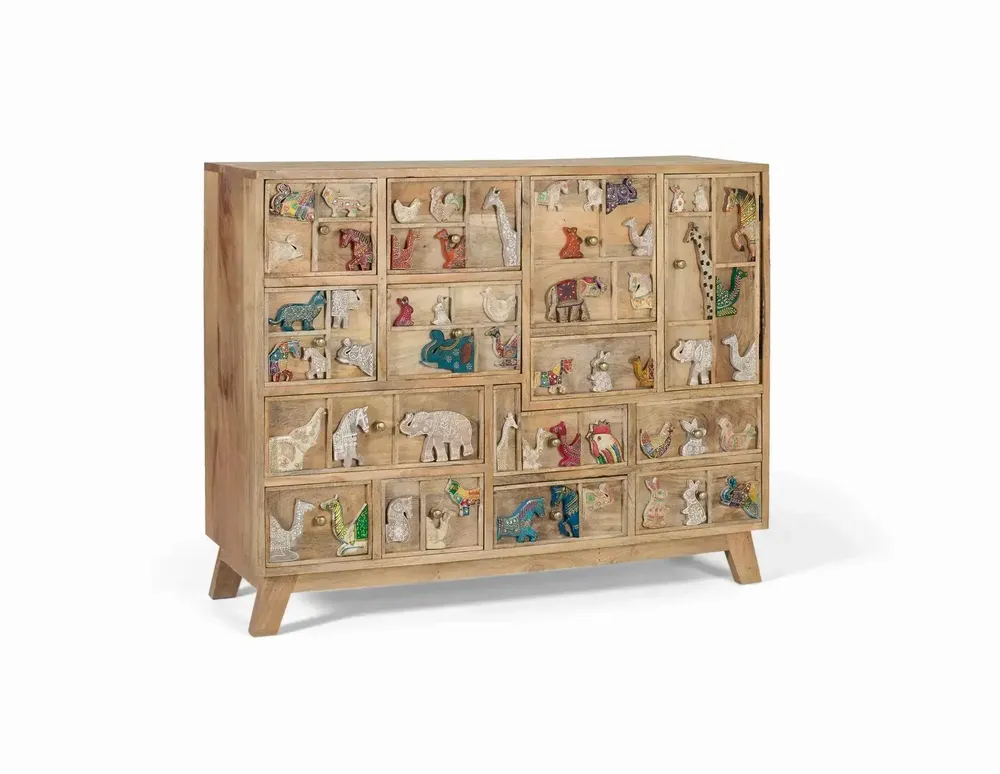 Chests of drawers - Natural mango wood chest of drawers with original details - GINER Y COLOMER