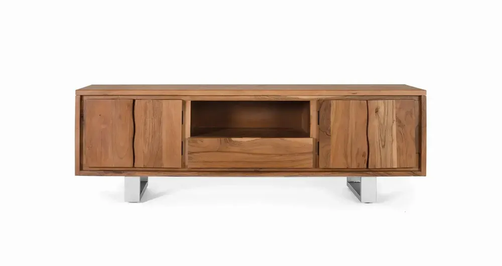 TV stands - TV cabinet in natural acacia wood and silver metal - GINER Y COLOMER