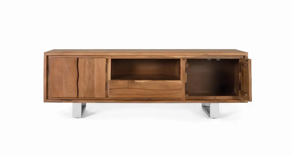 TV stands - TV cabinet in natural acacia wood and silver metal - GINER Y COLOMER