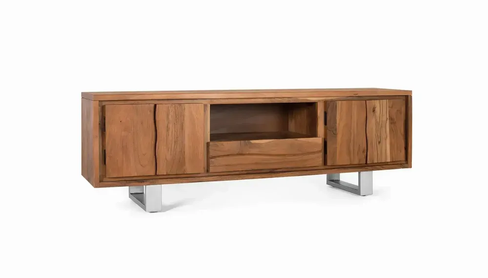 TV stands - TV cabinet in natural acacia wood and silver metal - GINER Y COLOMER