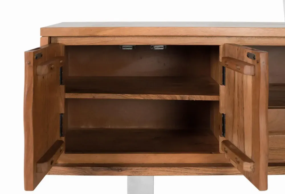 TV stands - TV cabinet in natural acacia wood and silver metal - GINER Y COLOMER