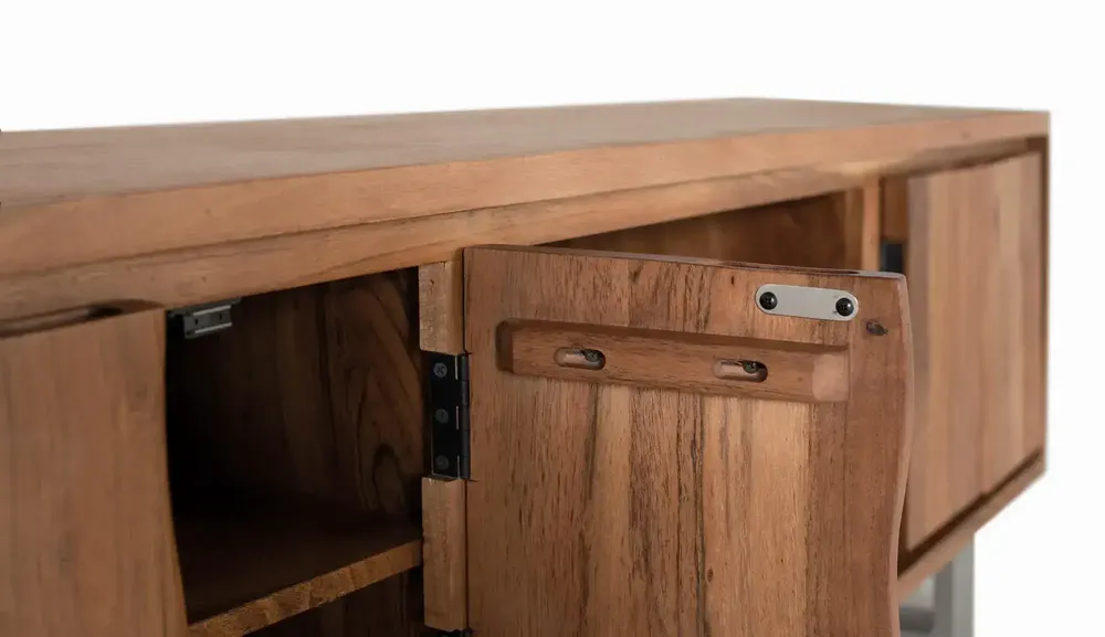 TV stands - TV cabinet in natural acacia wood and silver metal - GINER Y COLOMER