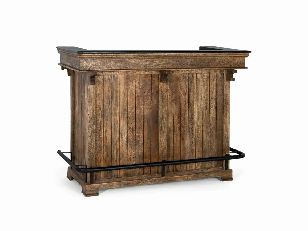 Buffets - Meuble bar marron en manguier, granit et métal 150cm - GINER Y COLOMER