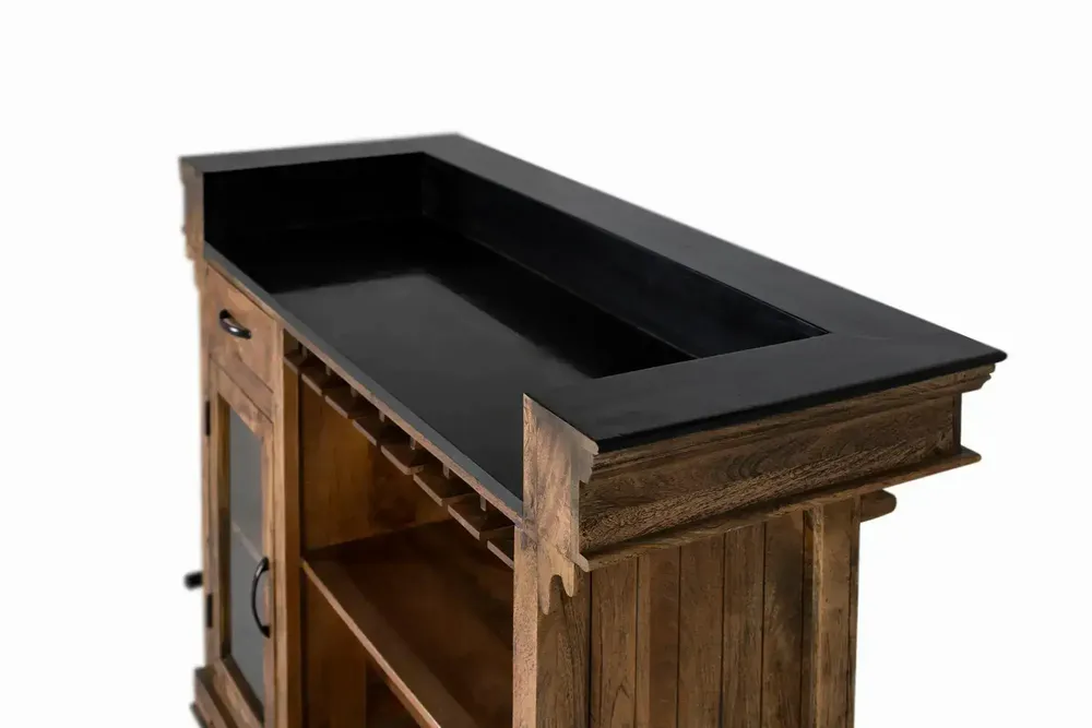Buffets - Meuble bar marron en manguier, granit et métal 150cm - GINER Y COLOMER