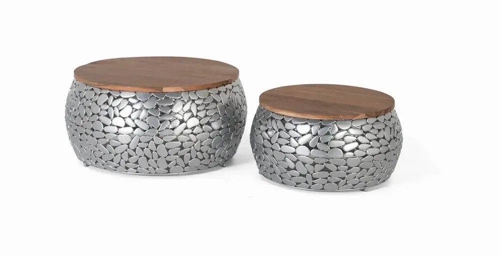 Tables basses - Lot de 2 tables en manguier et aluminium - GINER Y COLOMER