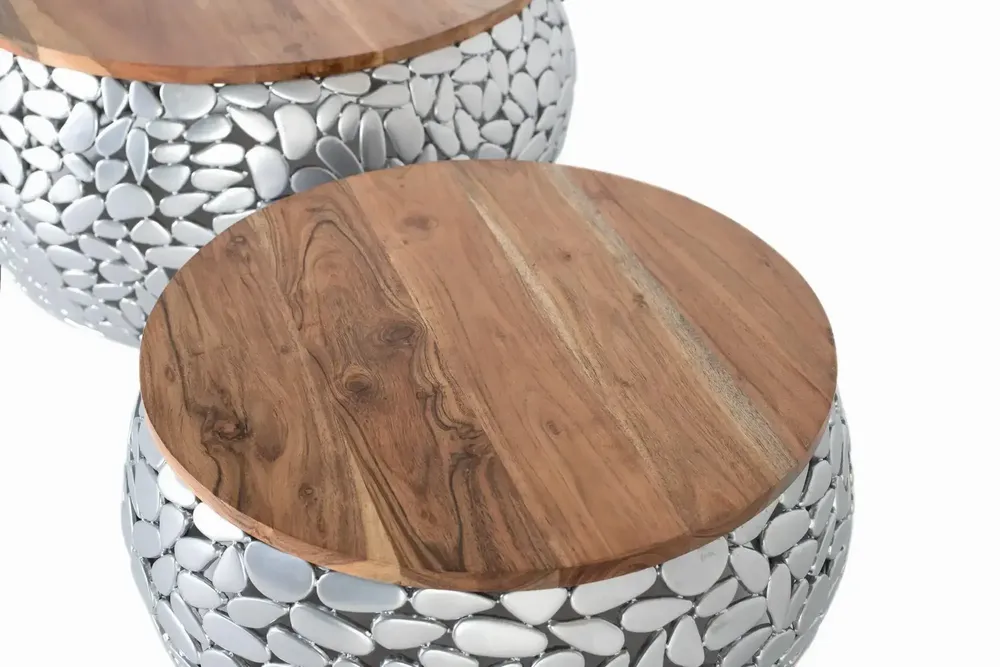Tables basses - Lot de 2 tables en manguier et aluminium - GINER Y COLOMER