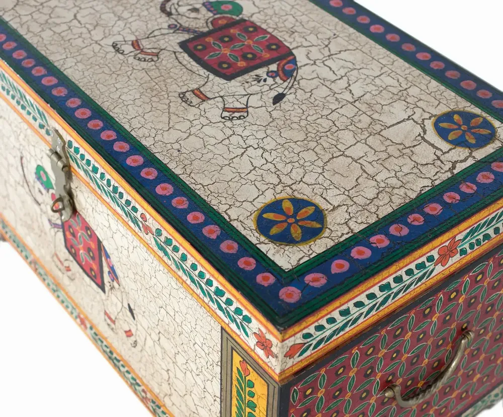Boîtes de rangement - Coffre en bois manguier peint à la main multicolore - GINER Y COLOMER