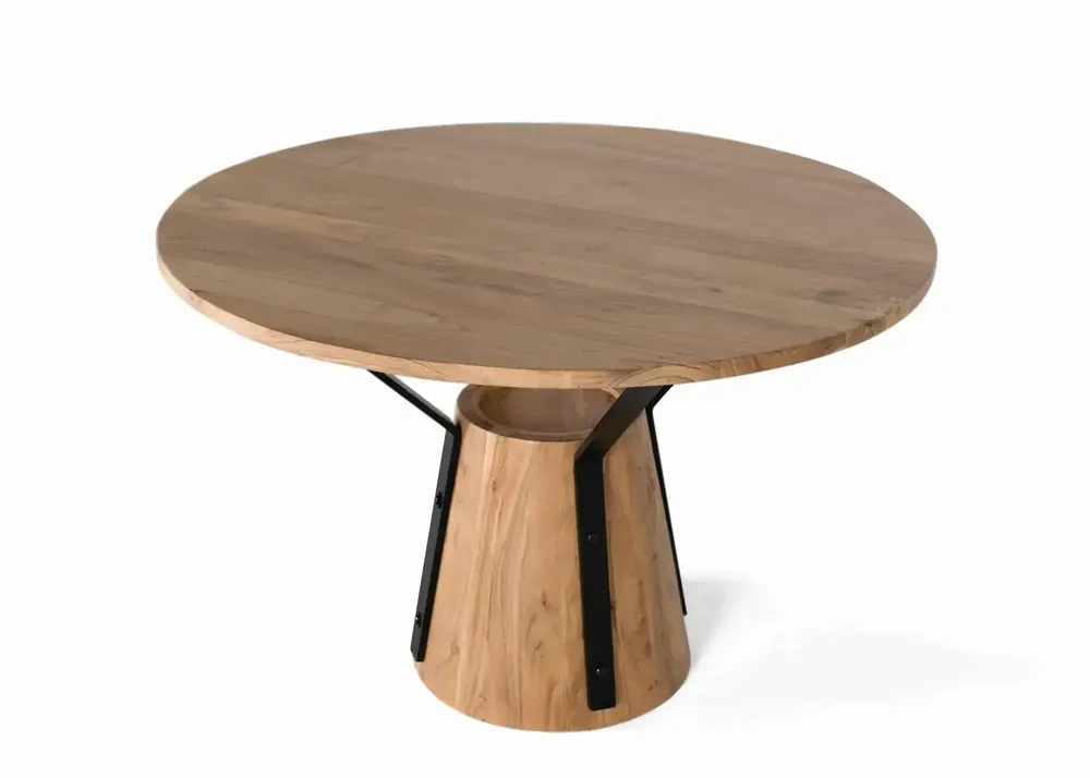 Tables Salle à Manger - Table à manger ronde en manguier et métal diamètre 116cm - GINER Y COLOMER