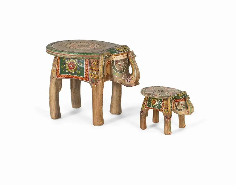 Sculptures, statuettes and miniatures - Set of 2 hand-carved and painted mango wood figurines - GINER Y COLOMER