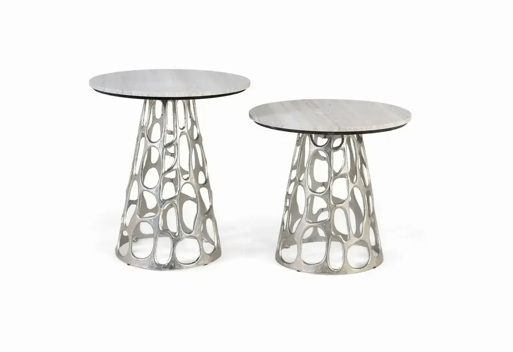Tables basses - Lot de deux tables basses avec plateau circulaire en marbre - GINER Y COLOMER