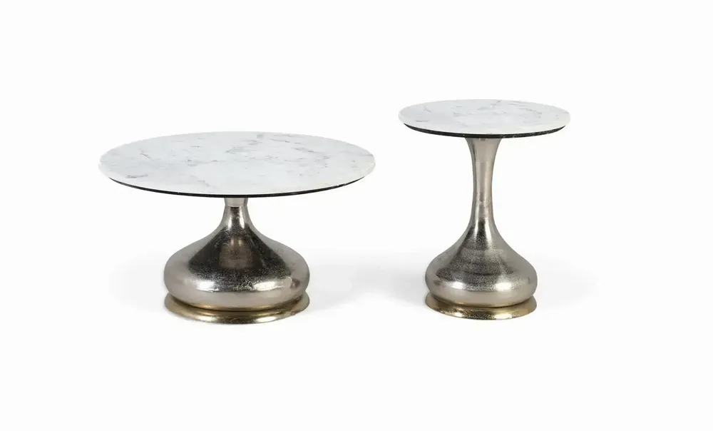 Tables basses - Lot de deux tables basses avec plateau circulaire en marbre - GINER Y COLOMER