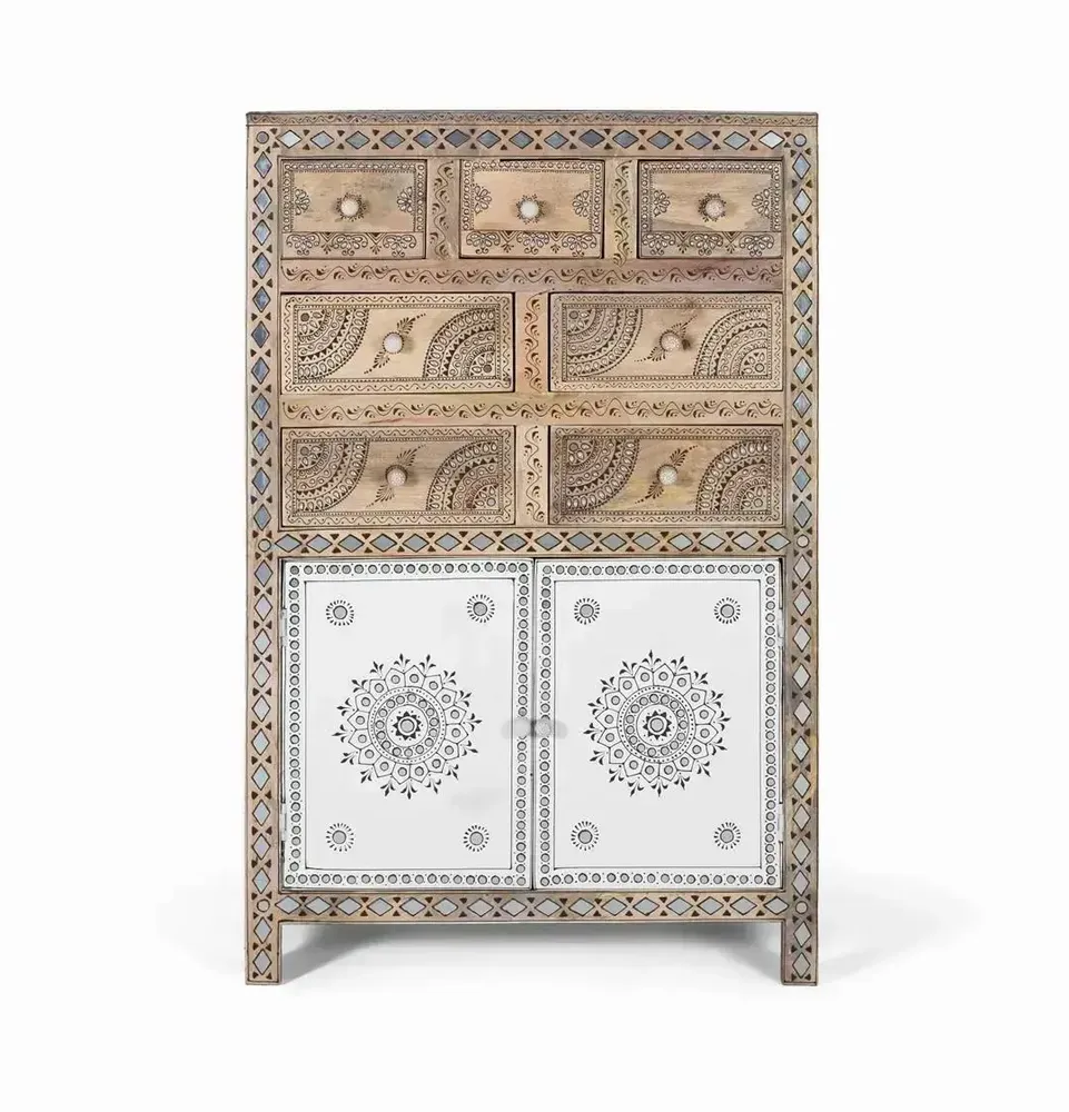 Sideboards - Mango wood and MDF sideboard with hand-painted details - GINER Y COLOMER