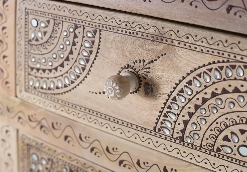 Sideboards - Mango wood and MDF sideboard with hand-painted details - GINER Y COLOMER