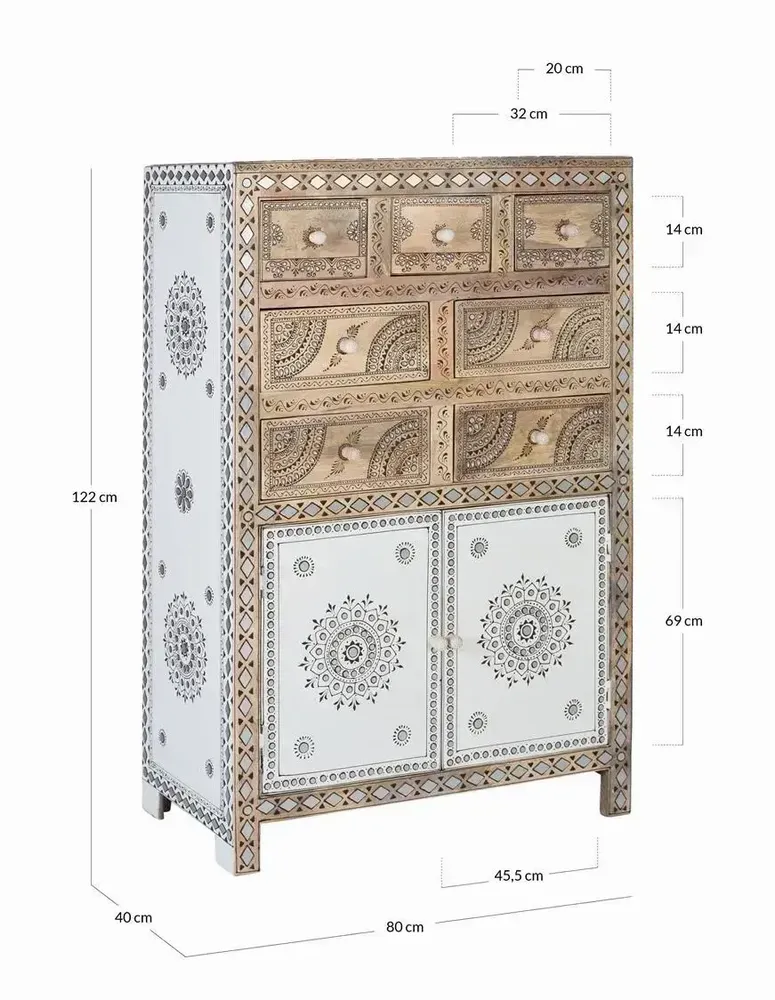 Sideboards - Mango wood and MDF sideboard with hand-painted details - GINER Y COLOMER