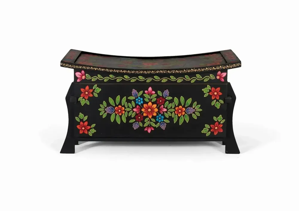 Boîtes de rangement - Coffre en bois de manguier noir avec détails peints à la main - GINER Y COLOMER