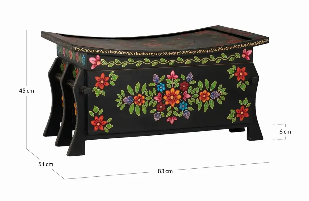 Boîtes de rangement - Coffre en bois de manguier noir avec détails peints à la main - GINER Y COLOMER