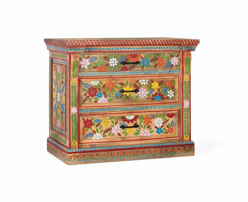 Commodes - Commode à trois tiroirs en bois de manguier peint à la main - GINER Y COLOMER