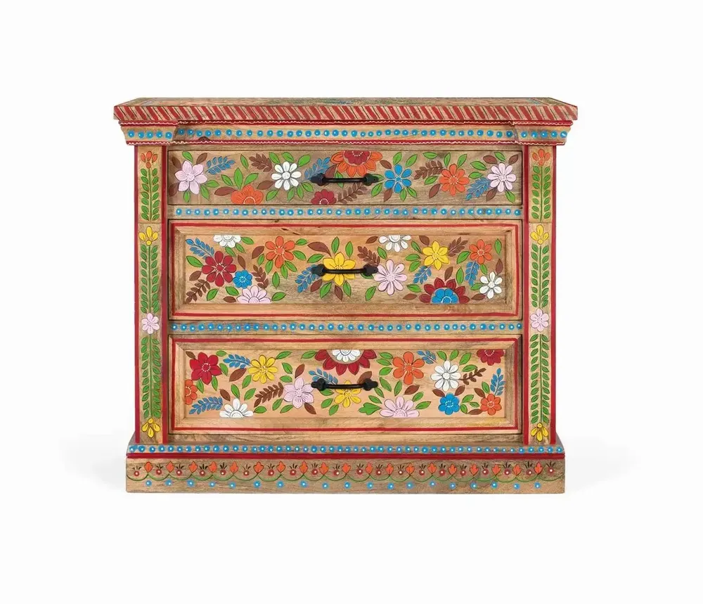 Commodes - Commode à trois tiroirs en bois de manguier peint à la main - GINER Y COLOMER