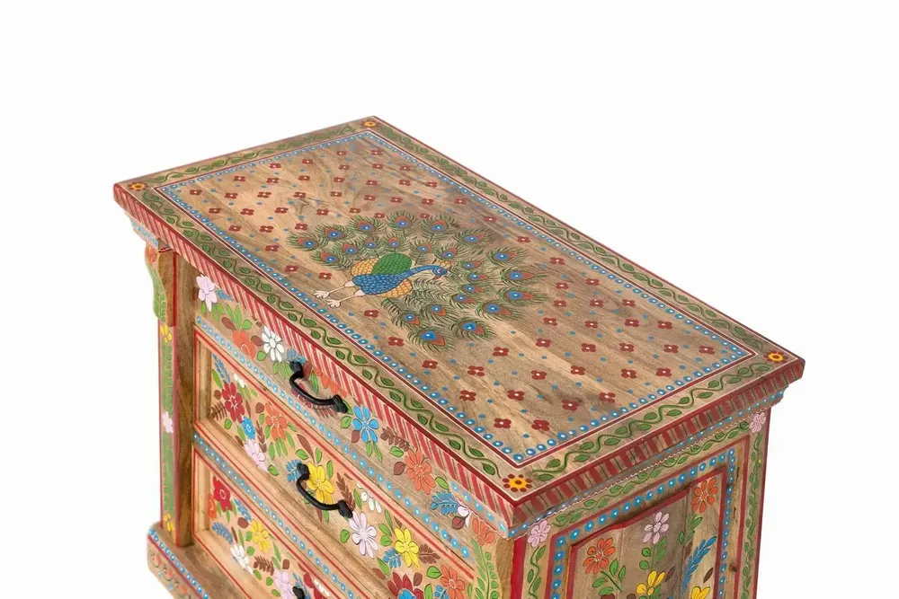 Commodes - Commode à trois tiroirs en bois de manguier peint à la main - GINER Y COLOMER