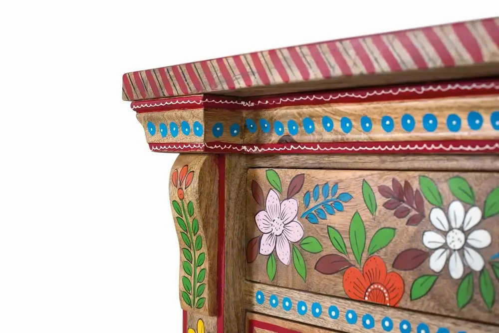 Commodes - Commode à trois tiroirs en bois de manguier peint à la main - GINER Y COLOMER