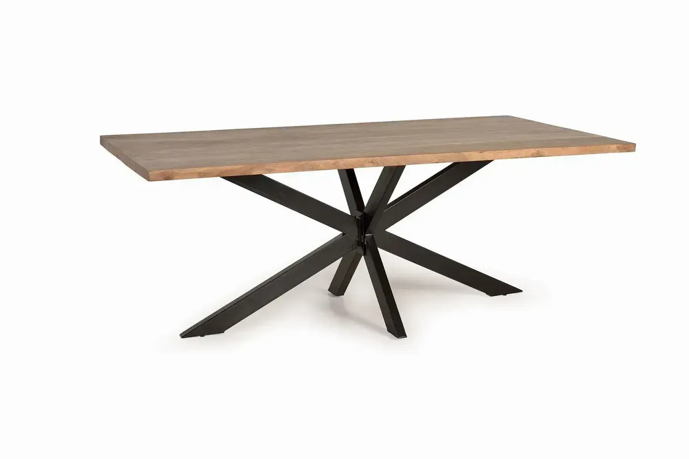 Dining Tables - Dining table in natural acacia wood and black metal legs - GINER Y COLOMER