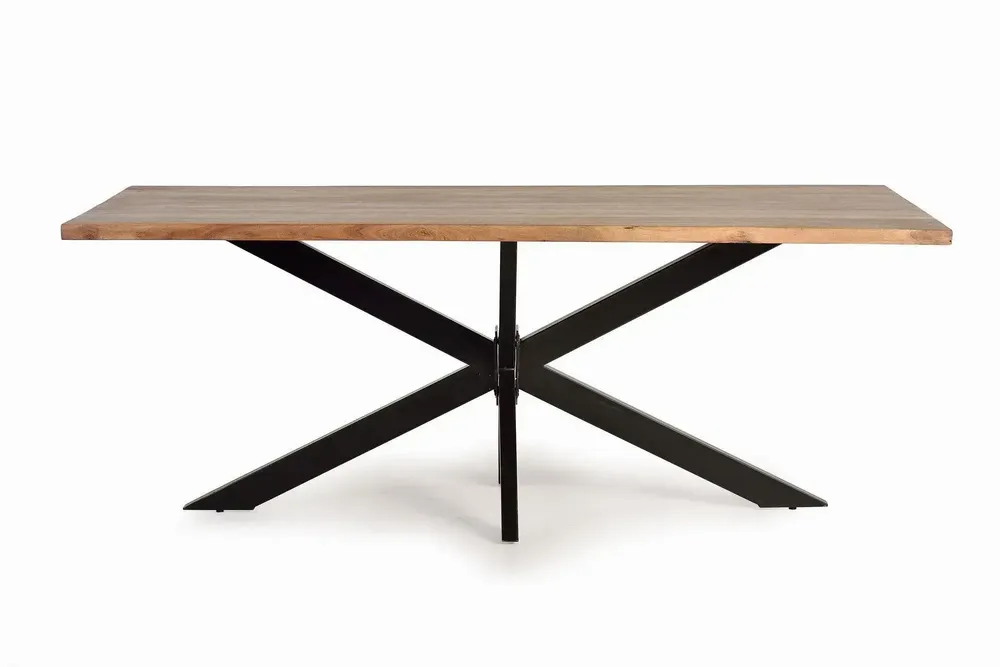 Dining Tables - Dining table in natural acacia wood and black metal legs - GINER Y COLOMER