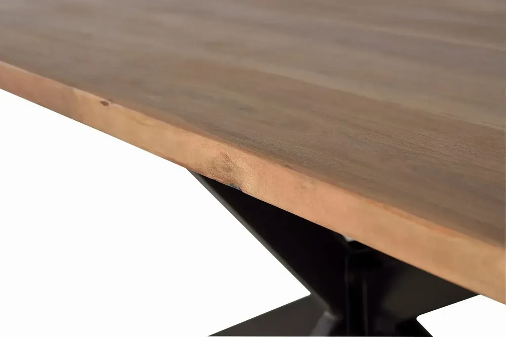 Dining Tables - Dining table in natural acacia wood and black metal legs - GINER Y COLOMER