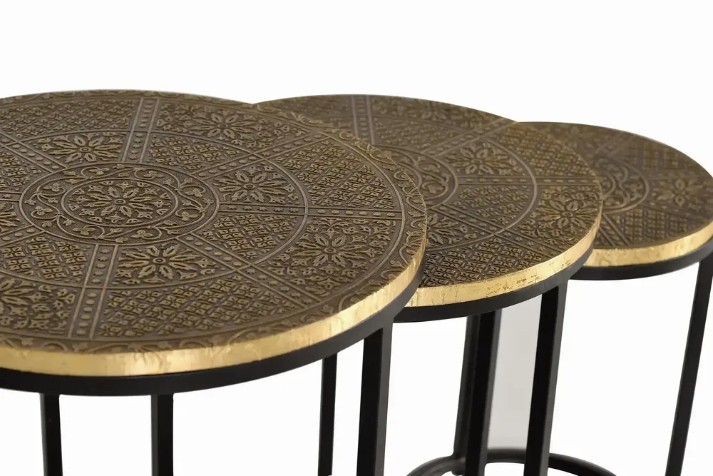 Tables basses - Lot de 3 tables plateau bronze et piètement métal - GINER Y COLOMER