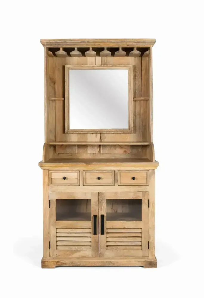 Sideboards - Mango wood wine rack with central mirror - GINER Y COLOMER