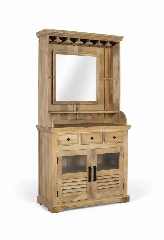 Sideboards - Mango wood wine rack with central mirror - GINER Y COLOMER
