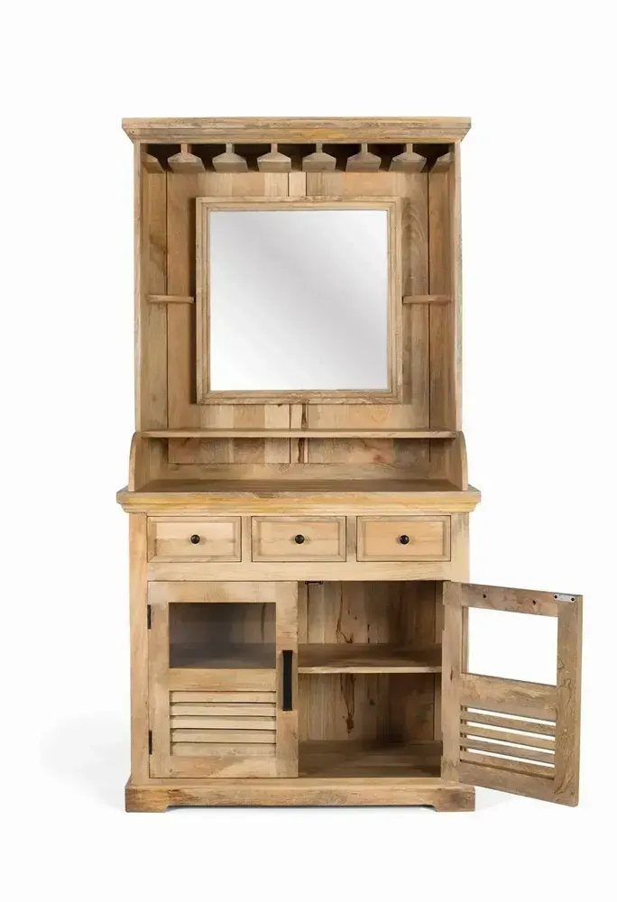 Sideboards - Mango wood wine rack with central mirror - GINER Y COLOMER