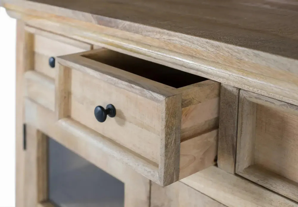 Sideboards - Mango wood wine rack with central mirror - GINER Y COLOMER