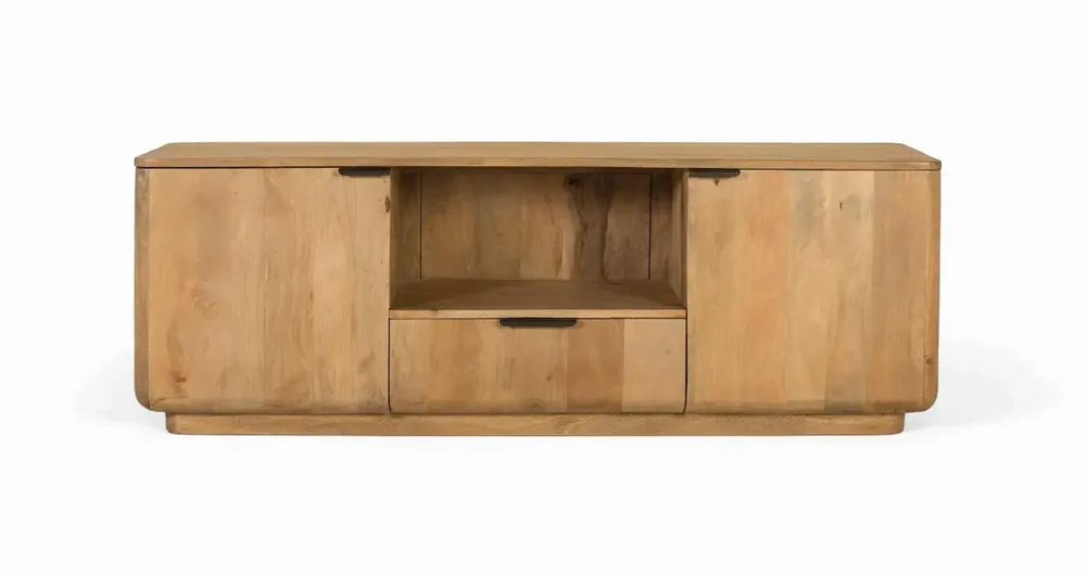 TV stands - Mango wood TV cabinet with rounded corners - GINER Y COLOMER