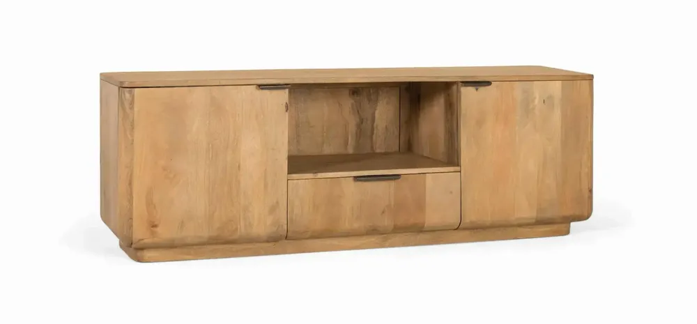 TV stands - Mango wood TV cabinet with rounded corners - GINER Y COLOMER