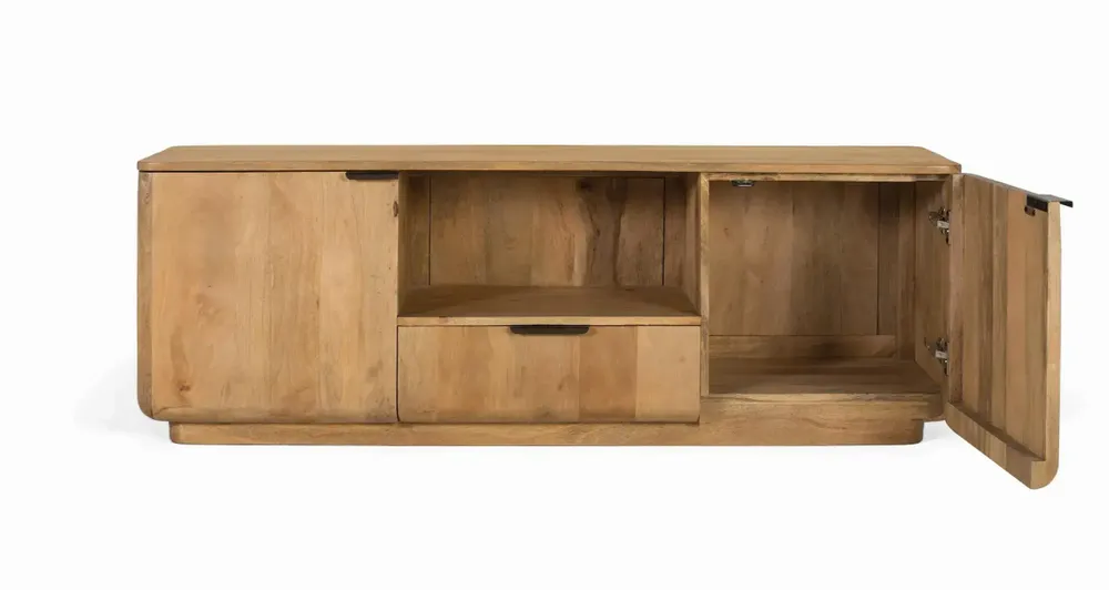 TV stands - Mango wood TV cabinet with rounded corners - GINER Y COLOMER