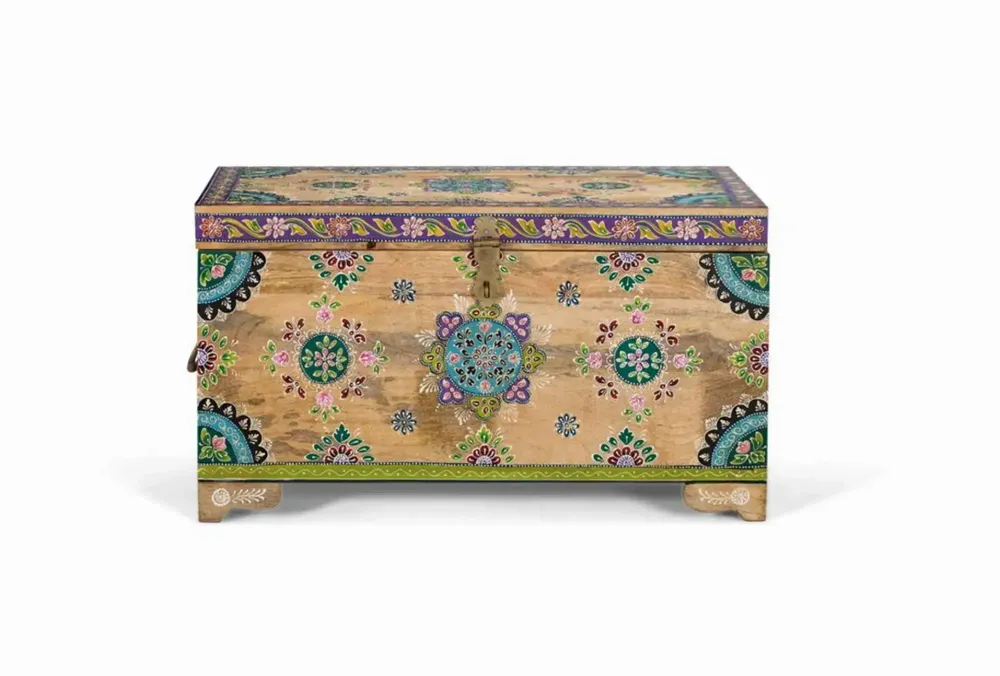 Storage boxes - Hand painted mango wood chest 81 cm - GINER Y COLOMER