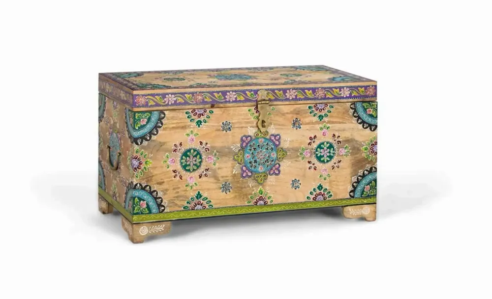 Storage boxes - Hand painted mango wood chest 81 cm - GINER Y COLOMER