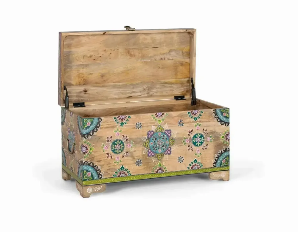 Storage boxes - Hand painted mango wood chest 81 cm - GINER Y COLOMER