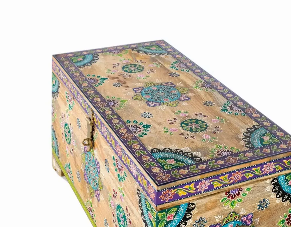 Storage boxes - Hand painted mango wood chest 81 cm - GINER Y COLOMER