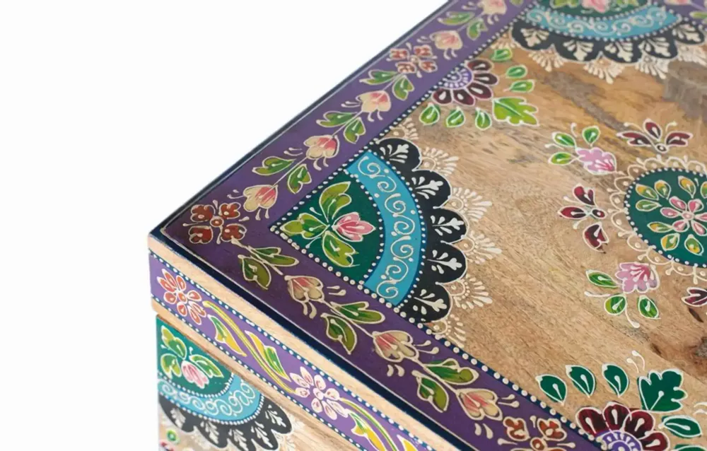 Storage boxes - Hand painted mango wood chest 81 cm - GINER Y COLOMER