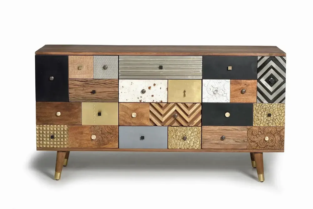 Sideboards - Sideboard in mango wood and multicolored details - GINER Y COLOMER